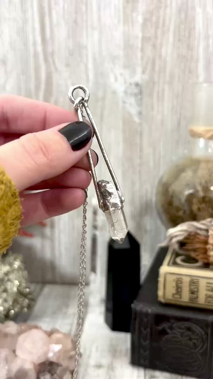 Raw Clear Quartz Crystal Necklace in Fine Silver / Foxlark Collection - One of a Kind