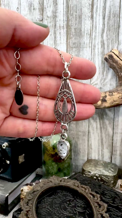 Graphite Infused Quartz Charm Necklace in Fine Silver / Foxlark Collection - One of a Kind