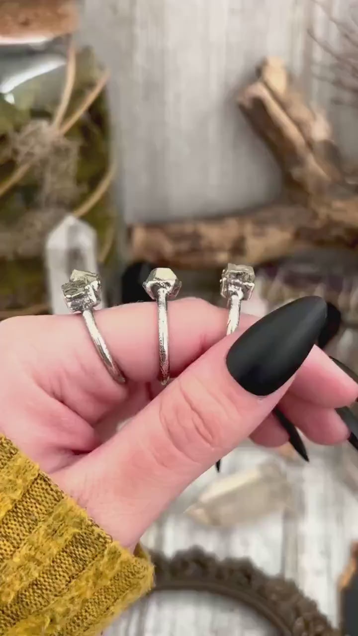 Pyrite Ring in Fine Silver Small Stone Ring Size 7 8 9 10 11 / Foxlark Collection