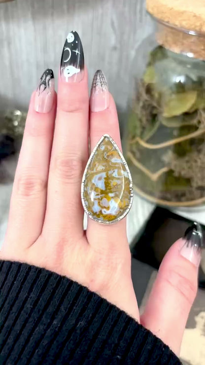 Petrified Wood Crystal Ring Fine Silver Size 7 / Foxlark Collection - One of a Kind