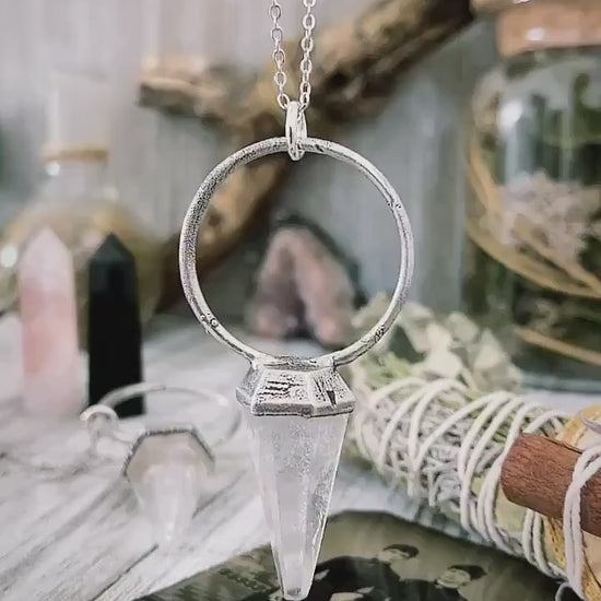 Clear Quartz Crystal Pendulum Necklace Pendant in Fine Silver  / Foxlark Collection