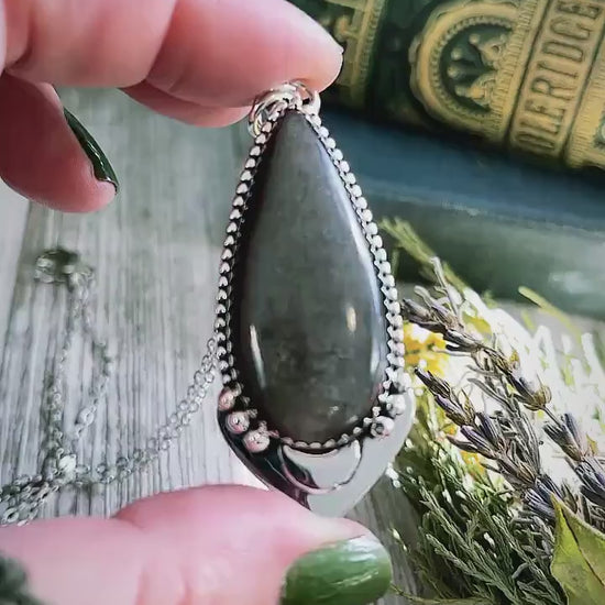 Midnight Moon Crystal Necklace Silver Sheen Necklace in Sterling Silver / Designed by FOXLARK Collection.