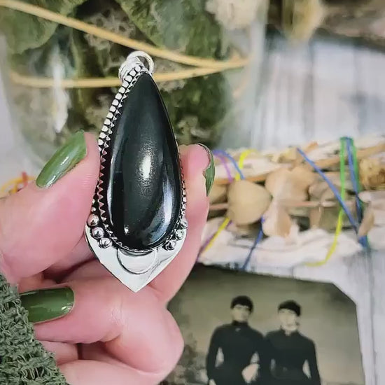 Midnight Moon Crystal Necklace- Black Onyx in Sterling Silver / Designed by FOXLARK Collection.