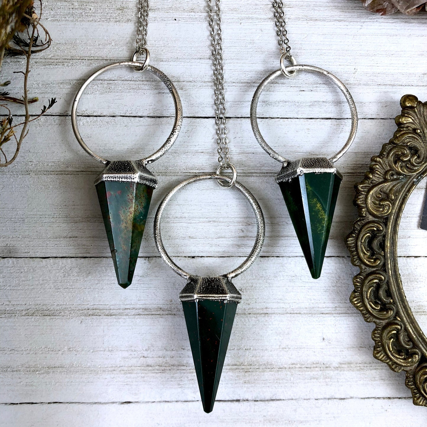 Bloodstone Jewelry, Bloodstone Necklace, Crystal Jewelry, Crystal Necklaces, Crystal Pendulum, Etsy ID: 746962596, FOXLARK- NECKLACES, Gothic Jewelry, Green Stone, healing crystals, Jewelry, Layering Necklace, Necklaces, Pendulum Necklace, Raw Crystal Nec