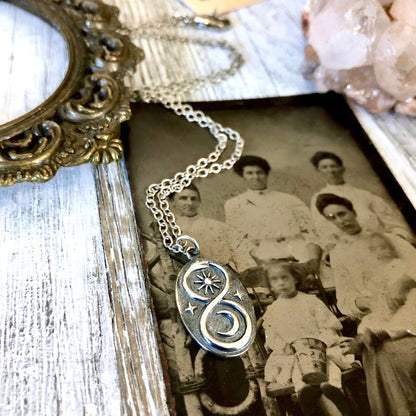 Tiny Talisman Collection - Sterling Silver Infinity Snake Pendant with Sun and Moon 22x13mm  /.