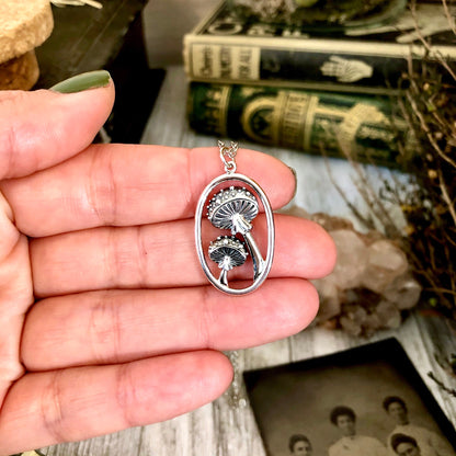 Tiny Talisman Collection - Sterling Silver Tiny Mushroom Necklace Pendant 28x17mm  /.
