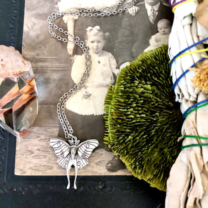 Tiny Talisman Collection - Sterling Silver Luna Moth Necklace Pendant 23x24mm  /.