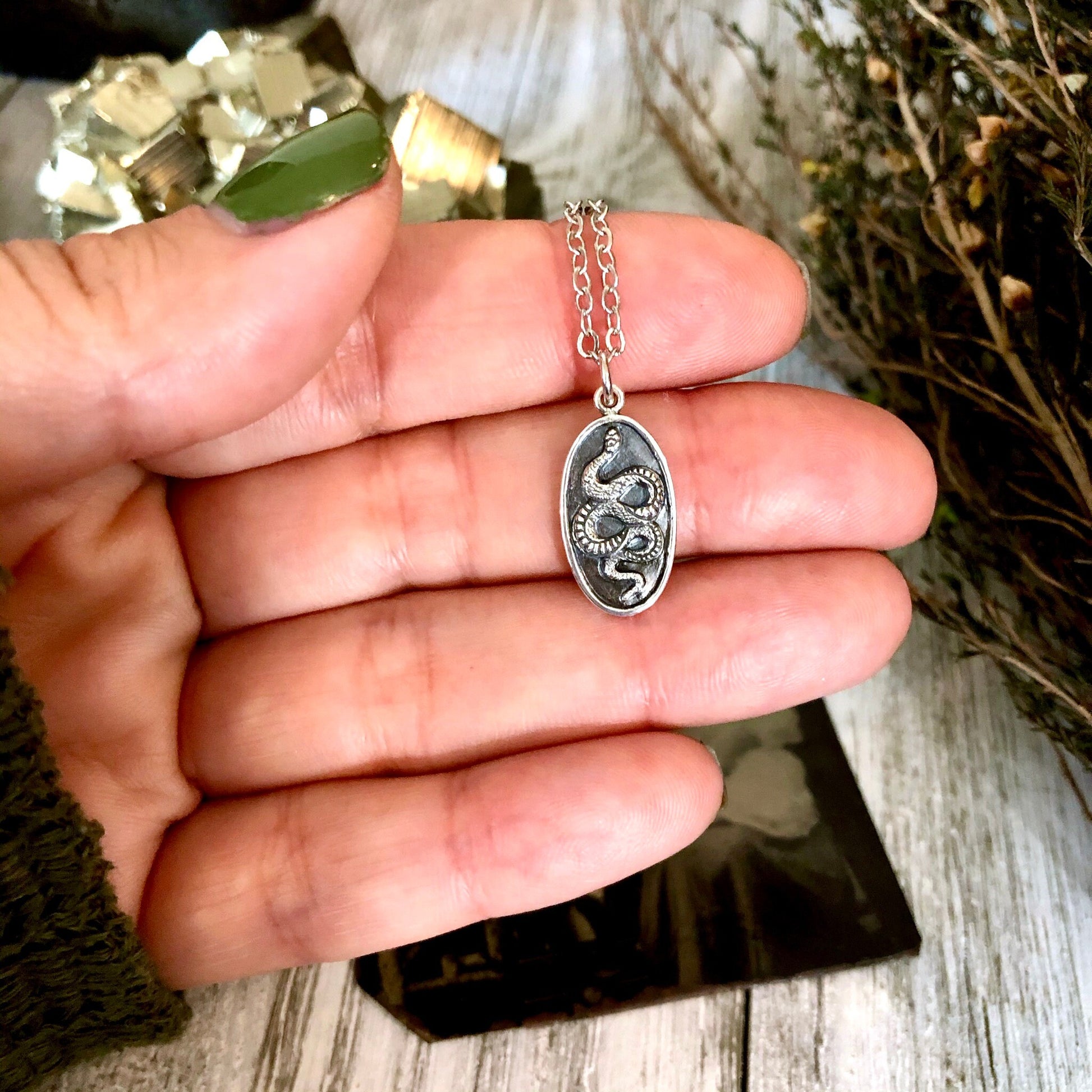 Tiny Taliman Collection - Sterling Silver Snake Pendant 18x10mm  /.