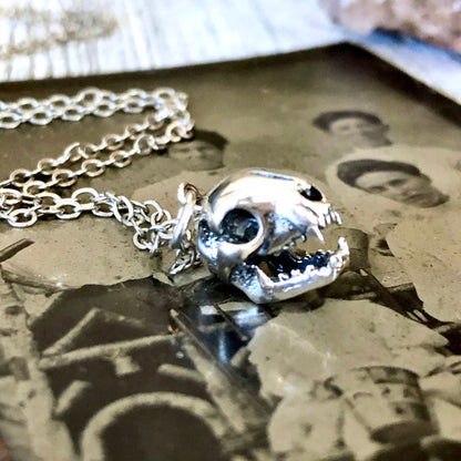 925 Sterling Silver, boho jewelry, Etsy ID: 902578978, Foxlark Alchemy, Gift for Woman, Gothic Jewelry, Jewelry, Necklace Pendant, Necklaces, Pendants, Silver Cat Skull, Sterling Silver, Talisman Necklace, Tiny Talisman, TINY TALISMANS, Witch Jewelry, Wit