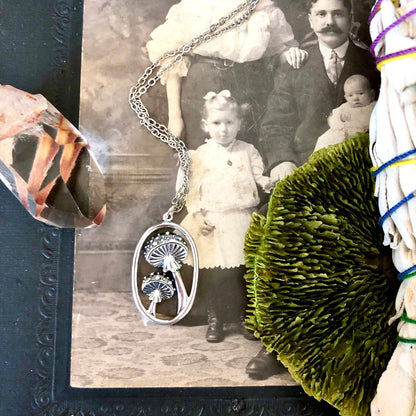 Tiny Talisman Collection - Sterling Silver Tiny Mushroom Necklace Pendant 28x17mm  /.