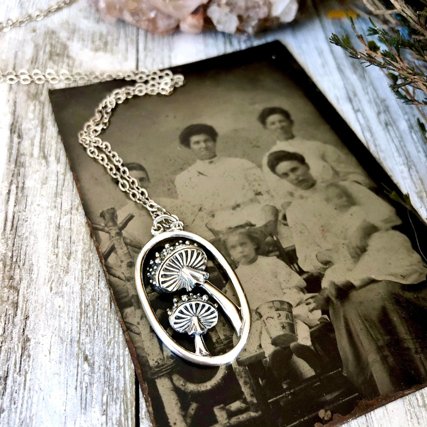 Tiny Talisman Collection - Sterling Silver Tiny Mushroom Necklace Pendant 28x17mm  /.