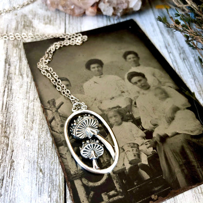 Tiny Talisman Collection - Sterling Silver Tiny Mushroom Necklace Pendant 28x17mm  /.