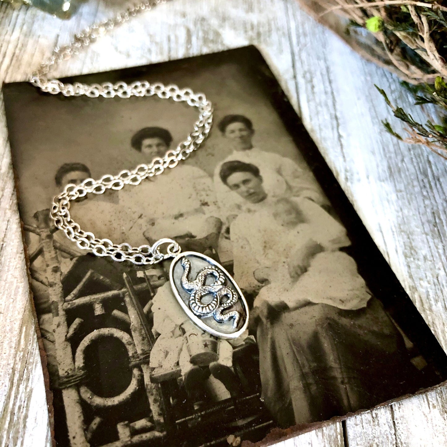 Tiny Taliman Collection - Sterling Silver Snake Pendant 18x10mm  /.