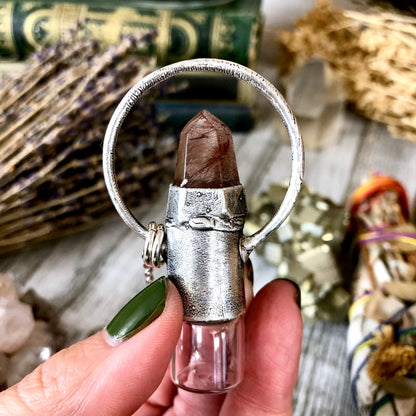 Rutilated Quartz Crystal Essential Oil Rollerball Necklace Pendant in Silver / Foxlark Collection - One of a Kind.