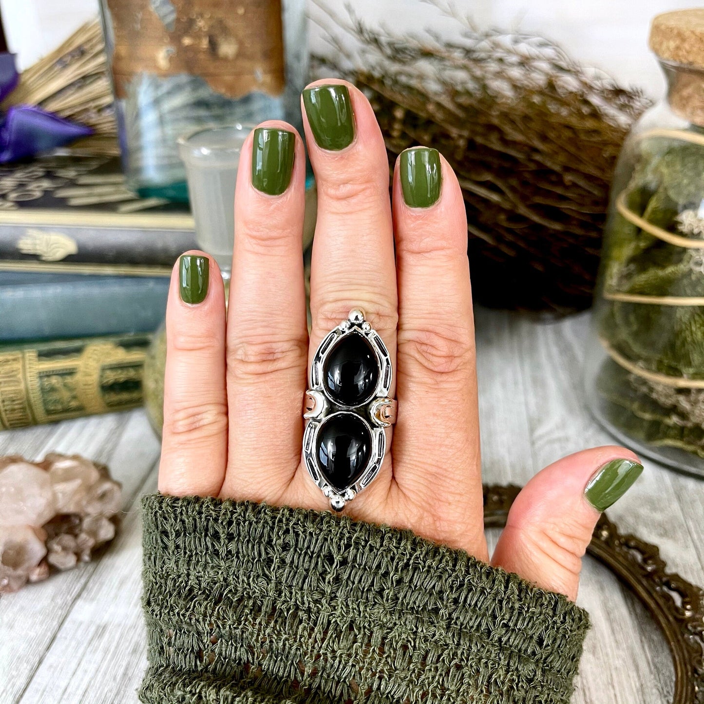 Black Onyx Ring, Black Stone Ring, Bohemian Jewelry, Bohemian Ring, boho jewelry, boho ring, crystal ring, Etsy ID: 1064483784, FOXLARK- RINGS, Gothic Jewelry, gypsy ring, Jewelry, Moon Jewelry, Moon Ring, Rings, Statement Rings, Wholesale, Witch Jewelry,