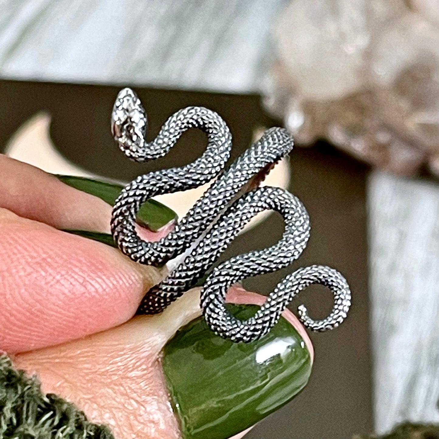 Snake Ring in Sterling Silver Adjustable / Tiny Talismans Collection.