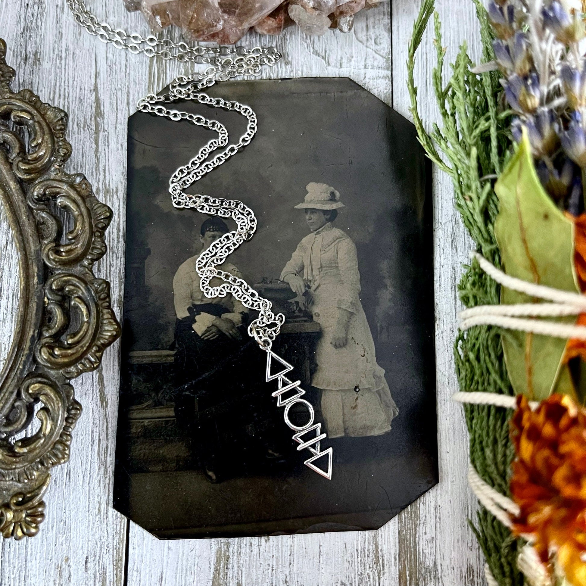 Tiny Talisman Collection - Sterling Silver Stacked Elements Necklace 32x6mm - Fire, Air, Water and Earth /.