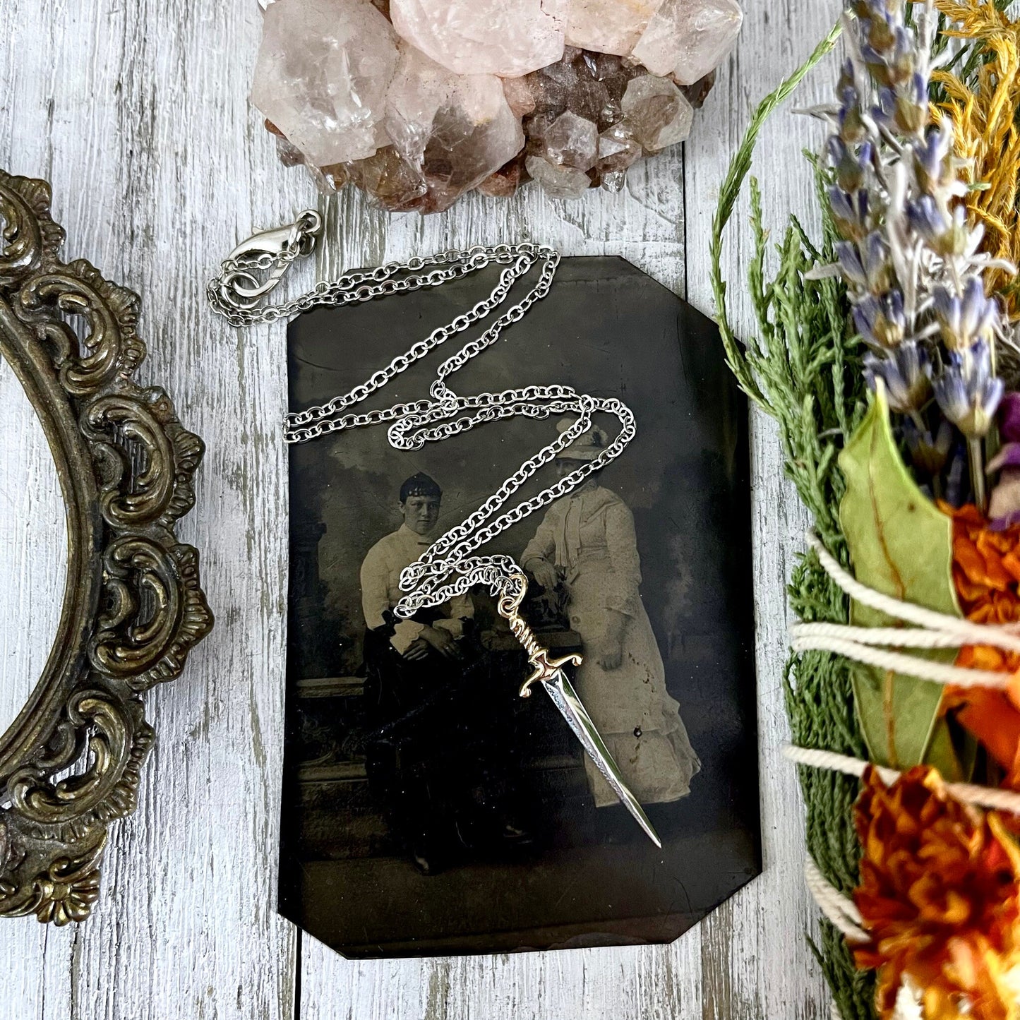 Tiny Talisman Collection - Sterling Silver Sword or Dagger Pendant with Bronze Handle 41x10mm /.