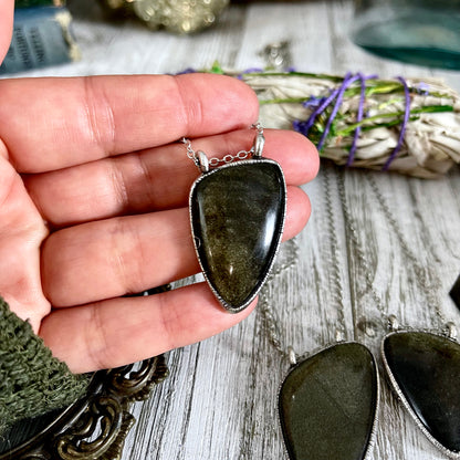 Asymmetric Golden Sheen Obsidian Necklace in Fine Silver / Foxlark Collection - One of a Kind.