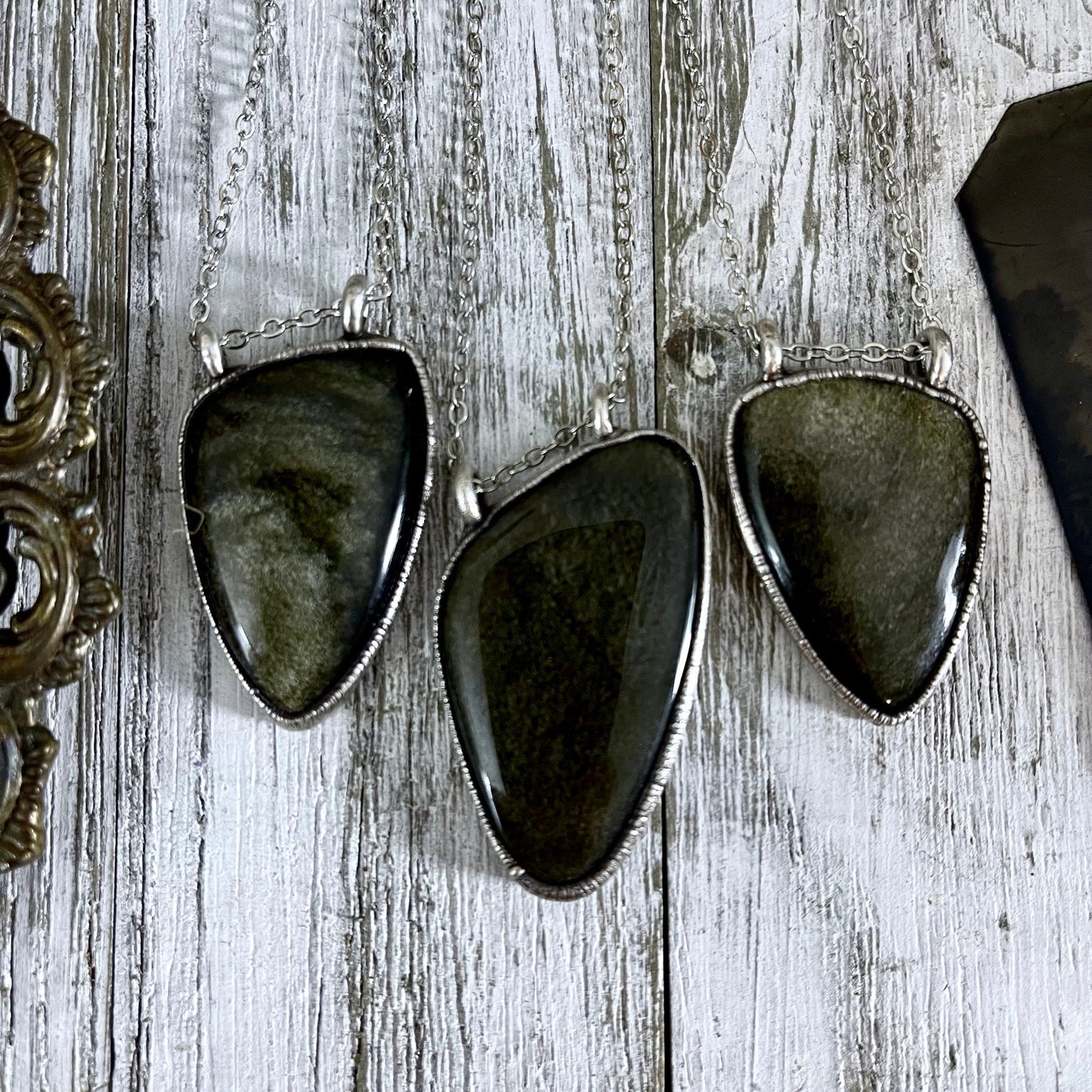 Asymmetric Golden Sheen Obsidian Necklace in Fine Silver / Foxlark Collection - One of a Kind.