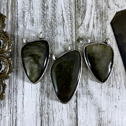 Asymmetric Golden Sheen Obsidian Necklace in Fine Silver / Foxlark Collection - One of a Kind.