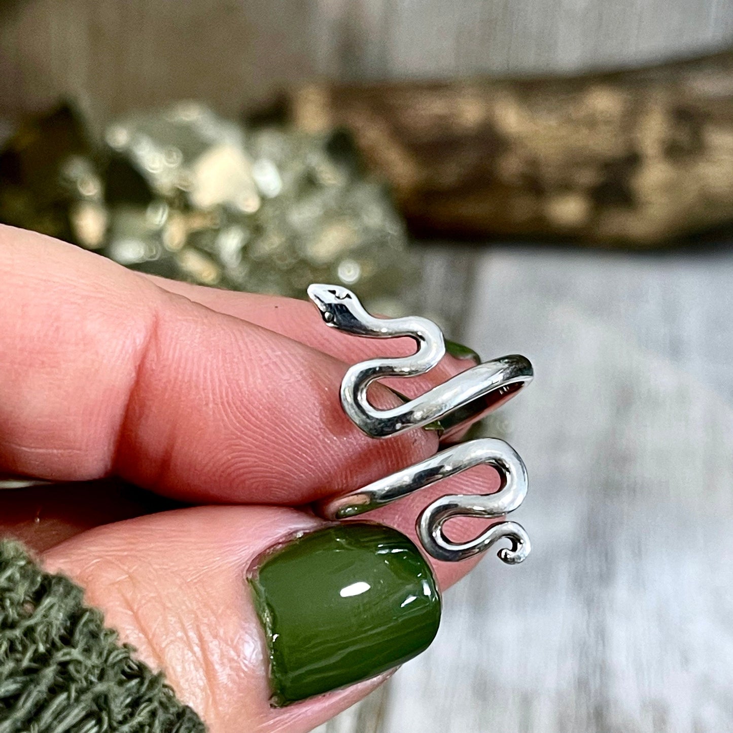 Snake Ring in Sterling Silver Adjustable / Tiny Talismans Collection.