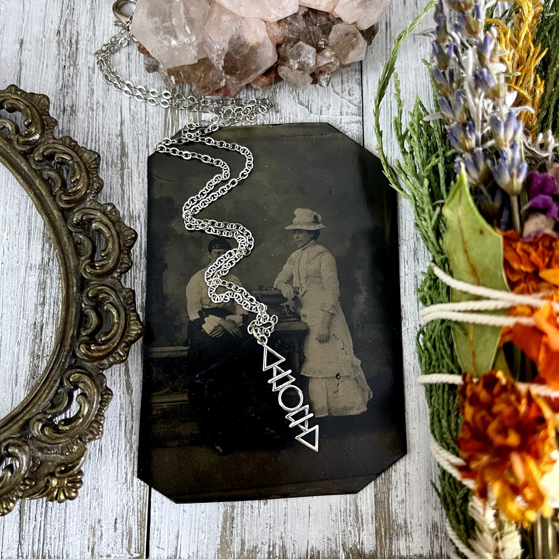 Tiny Talisman Collection - Sterling Silver Stacked Elements Necklace 32x6mm - Fire, Air, Water and Earth /.