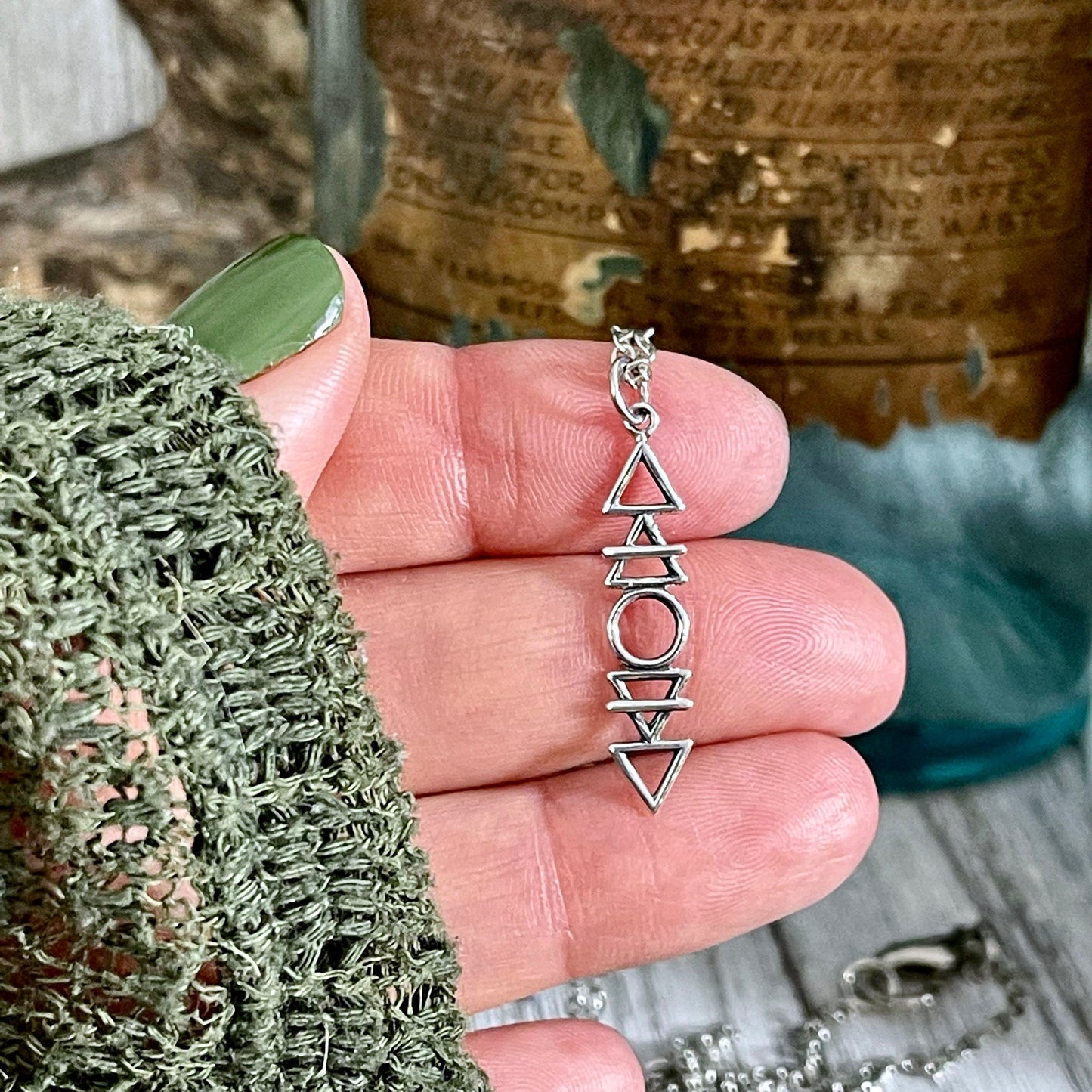 Tiny Talisman Collection - Sterling Silver Stacked Elements Necklace 32x6mm - Fire, Air, Water and Earth /.