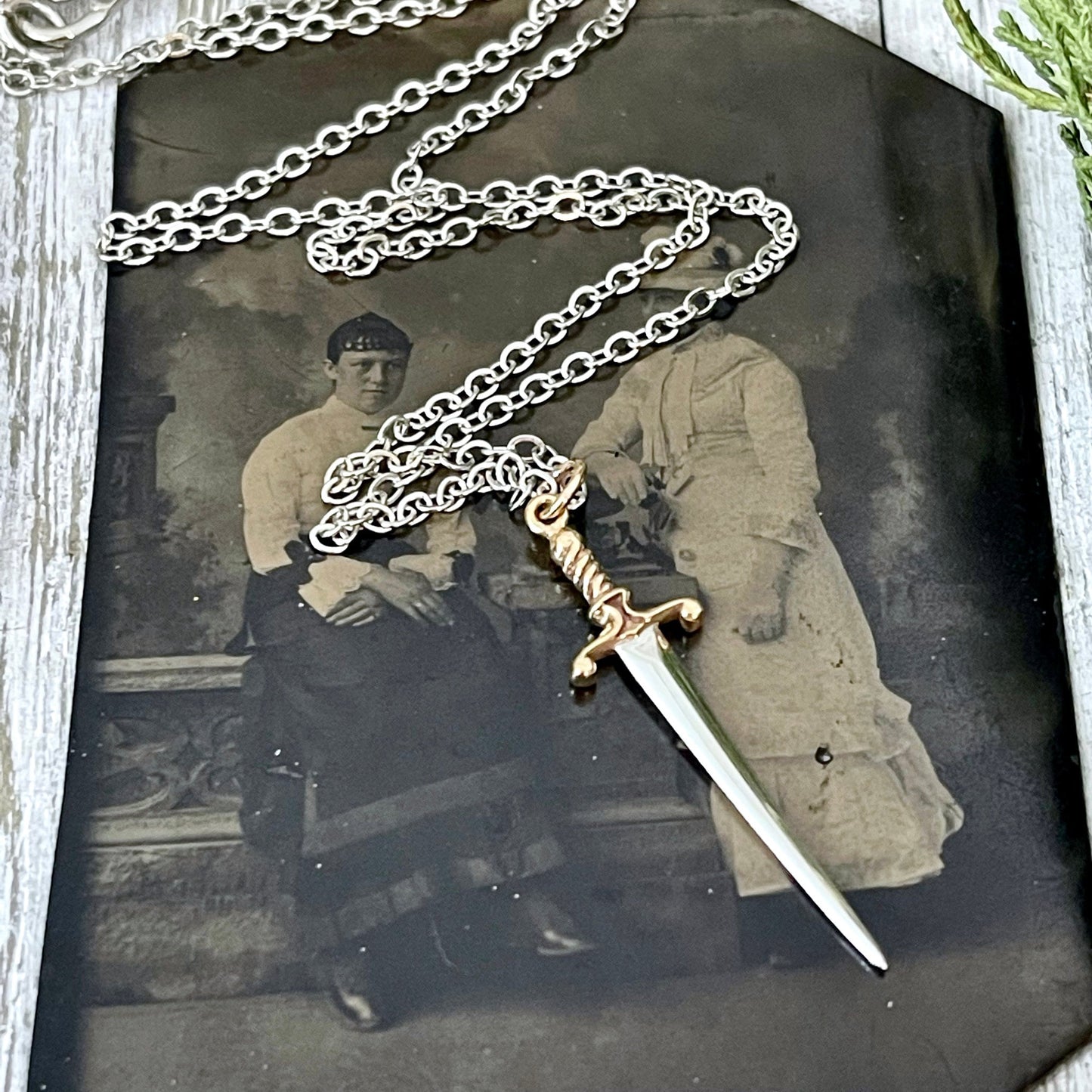 Tiny Talisman Collection - Sterling Silver Sword or Dagger Pendant with Bronze Handle 41x10mm /.