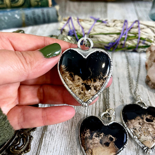 Fossilized Palm Root Heart Necklace in Fine Silver  / Foxlark Collection - One of a Kind.