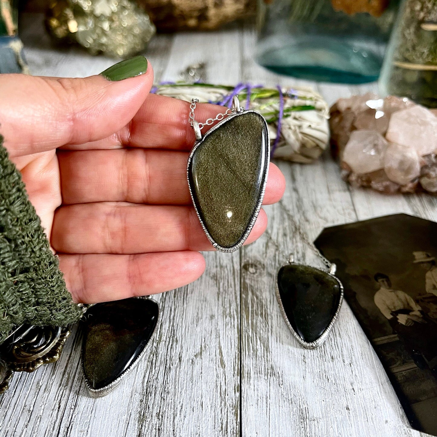 Asymmetric Golden Sheen Obsidian Necklace in Fine Silver / Foxlark Collection - One of a Kind.