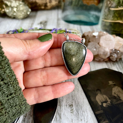 Asymmetric Golden Sheen Obsidian Necklace in Fine Silver / Foxlark Collection - One of a Kind.