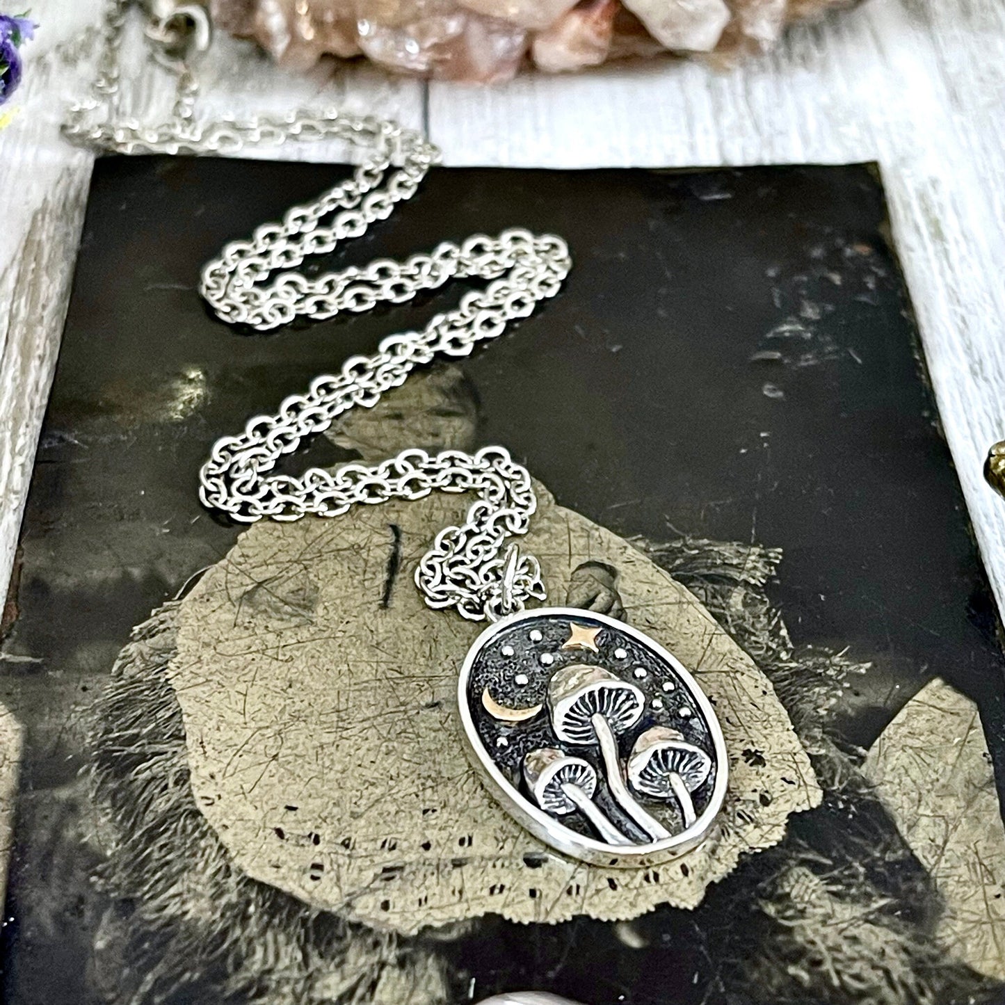 925 Sterling Silver, boho jewelry, Etsy ID: 1151246375, Geometric Necklace, Gothic Jewelry, Jewelry, Mushroom Jewelry, Mushroom Necklace, Necklaces, Pendants, Star and Moon, Talisman Necklace, Tiny Mushroom, TINY TALISMANS, Witch Jewelry, Witch necklace,