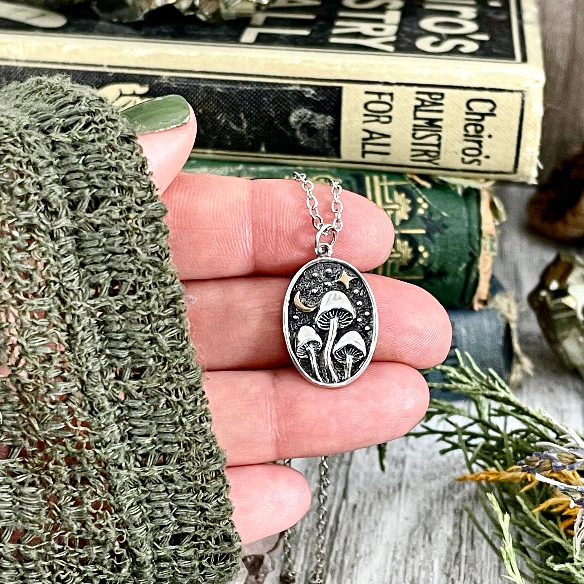 925 Sterling Silver, boho jewelry, Etsy ID: 1151246375, Geometric Necklace, Gothic Jewelry, Jewelry, Mushroom Jewelry, Mushroom Necklace, Necklaces, Pendants, Star and Moon, Talisman Necklace, Tiny Mushroom, TINY TALISMANS, Witch Jewelry, Witch necklace,