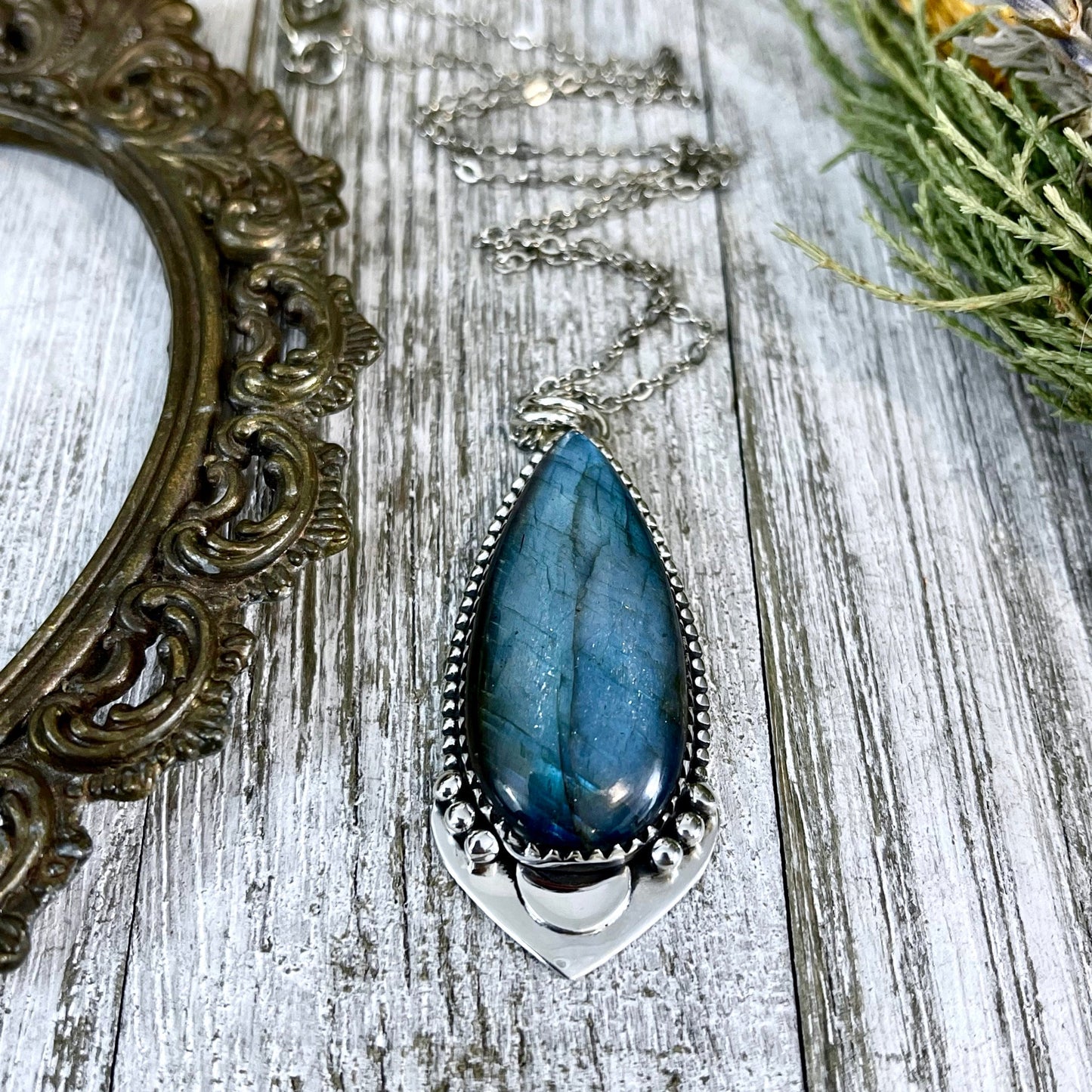 Midnight Moon Crystal Necklace - Labradorite Necklace in Sterling Silver  -Designed by FOXLARK Collection/ Witchy Stone Jewelry.