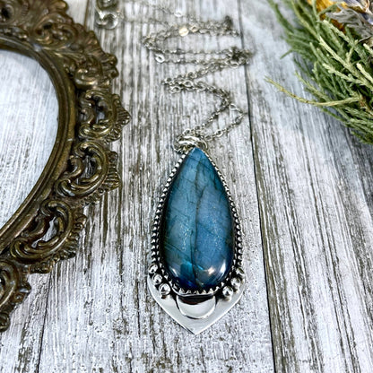 Midnight Moon Crystal Necklace - Labradorite Necklace in Sterling Silver  -Designed by FOXLARK Collection/ Witchy Stone Jewelry.