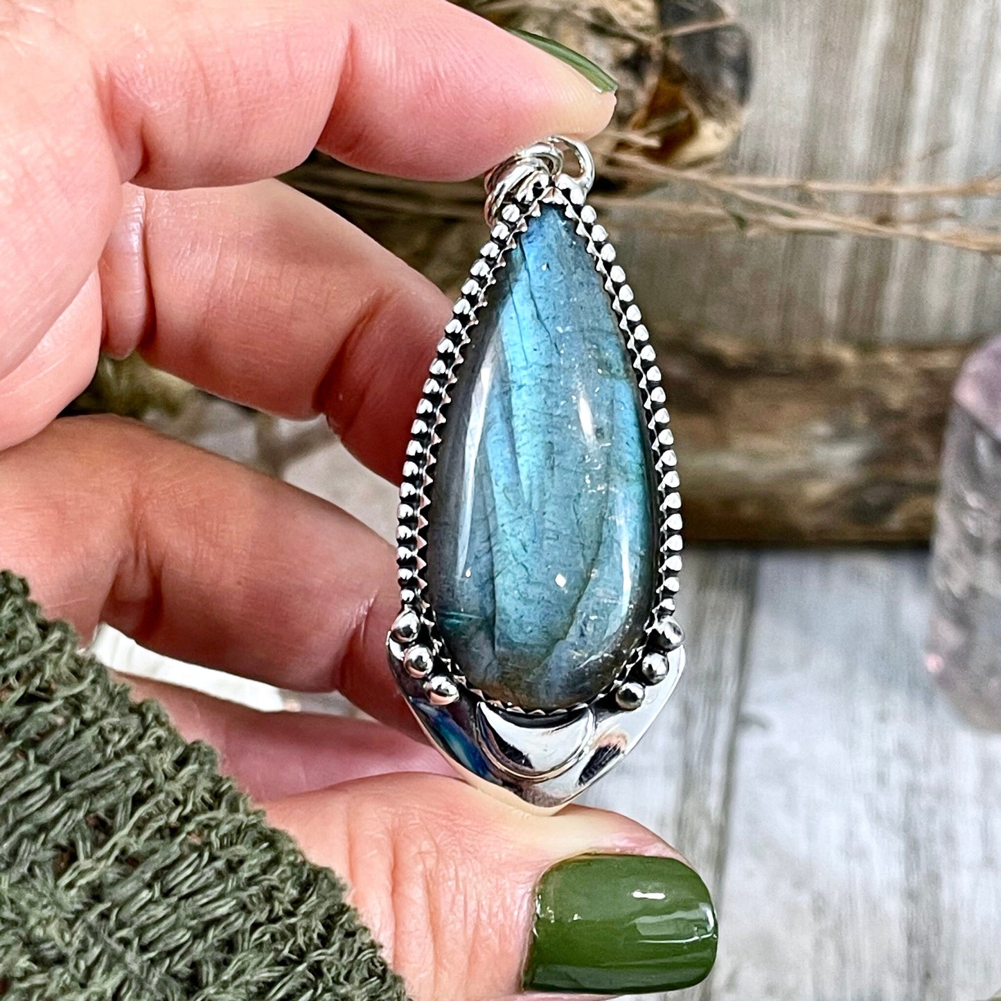 Midnight Moon Crystal Necklace - Labradorite Necklace in Sterling Silver  -Designed by FOXLARK Collection/ Witchy Stone Jewelry.