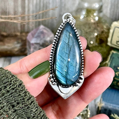 Midnight Moon Crystal Necklace - Labradorite Necklace in Sterling Silver  -Designed by FOXLARK Collection/ Witchy Stone Jewelry.