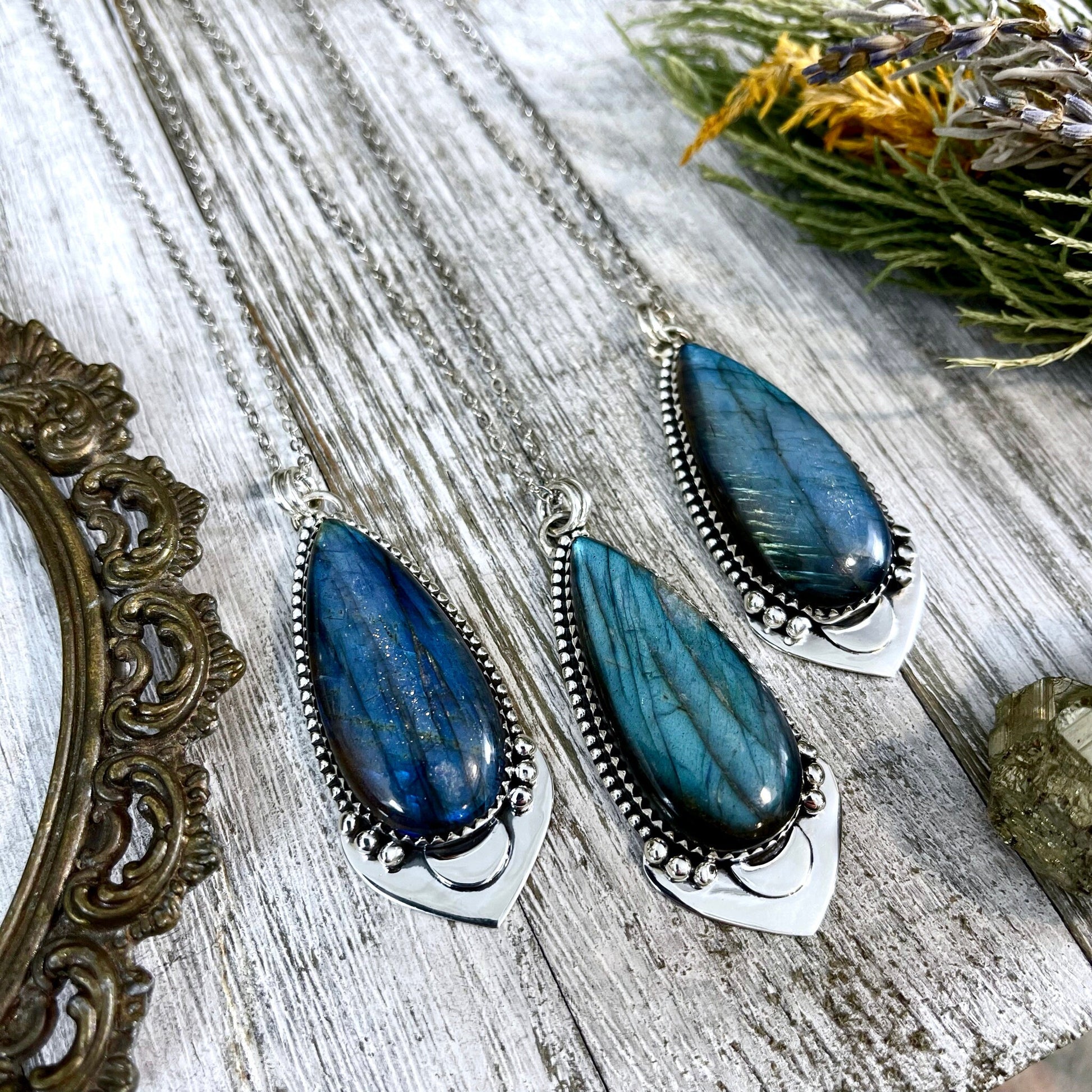 Midnight Moon Crystal Necklace - Labradorite Necklace in Sterling Silver  -Designed by FOXLARK Collection/ Witchy Stone Jewelry.