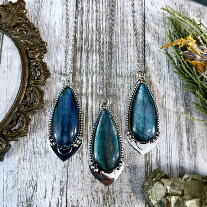 Midnight Moon Crystal Necklace - Labradorite Necklace in Sterling Silver  -Designed by FOXLARK Collection/ Witchy Stone Jewelry.