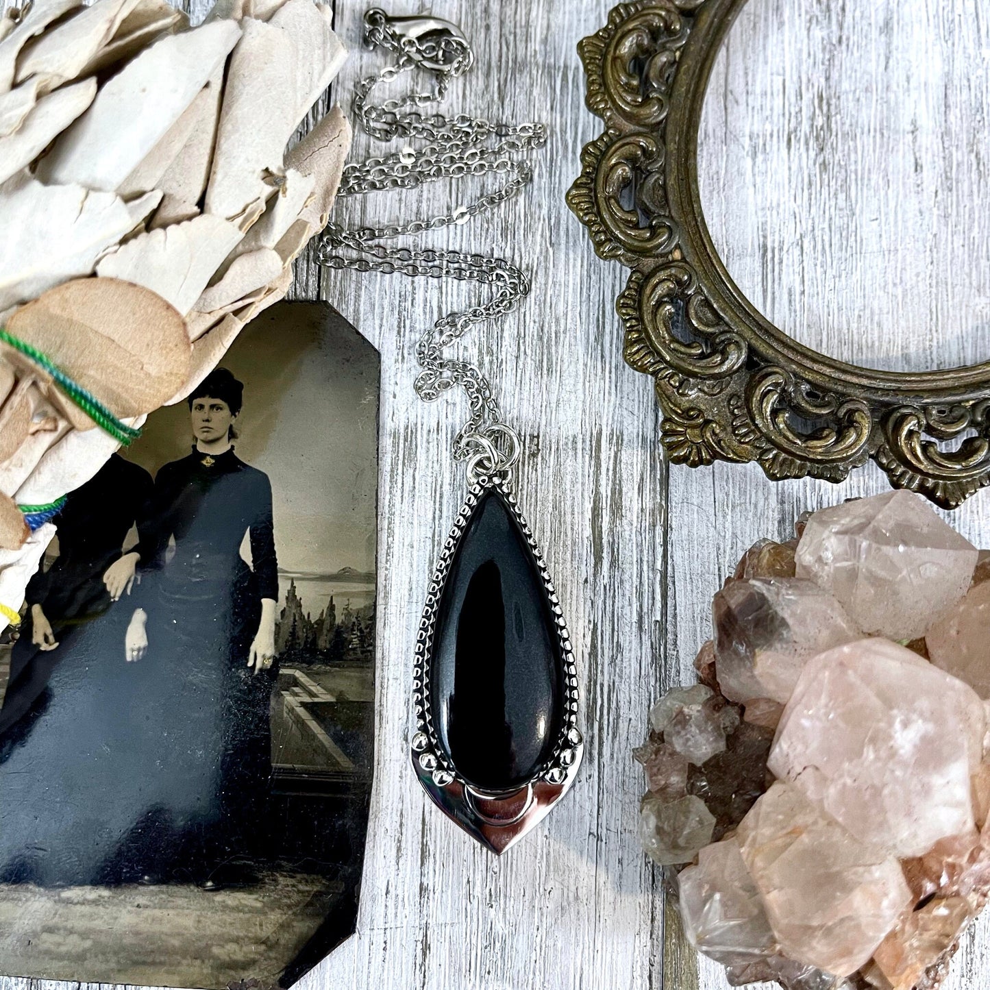 Midnight Moon Crystal Necklace- Black Onyx in Sterling Silver / Designed by FOXLARK Collection.