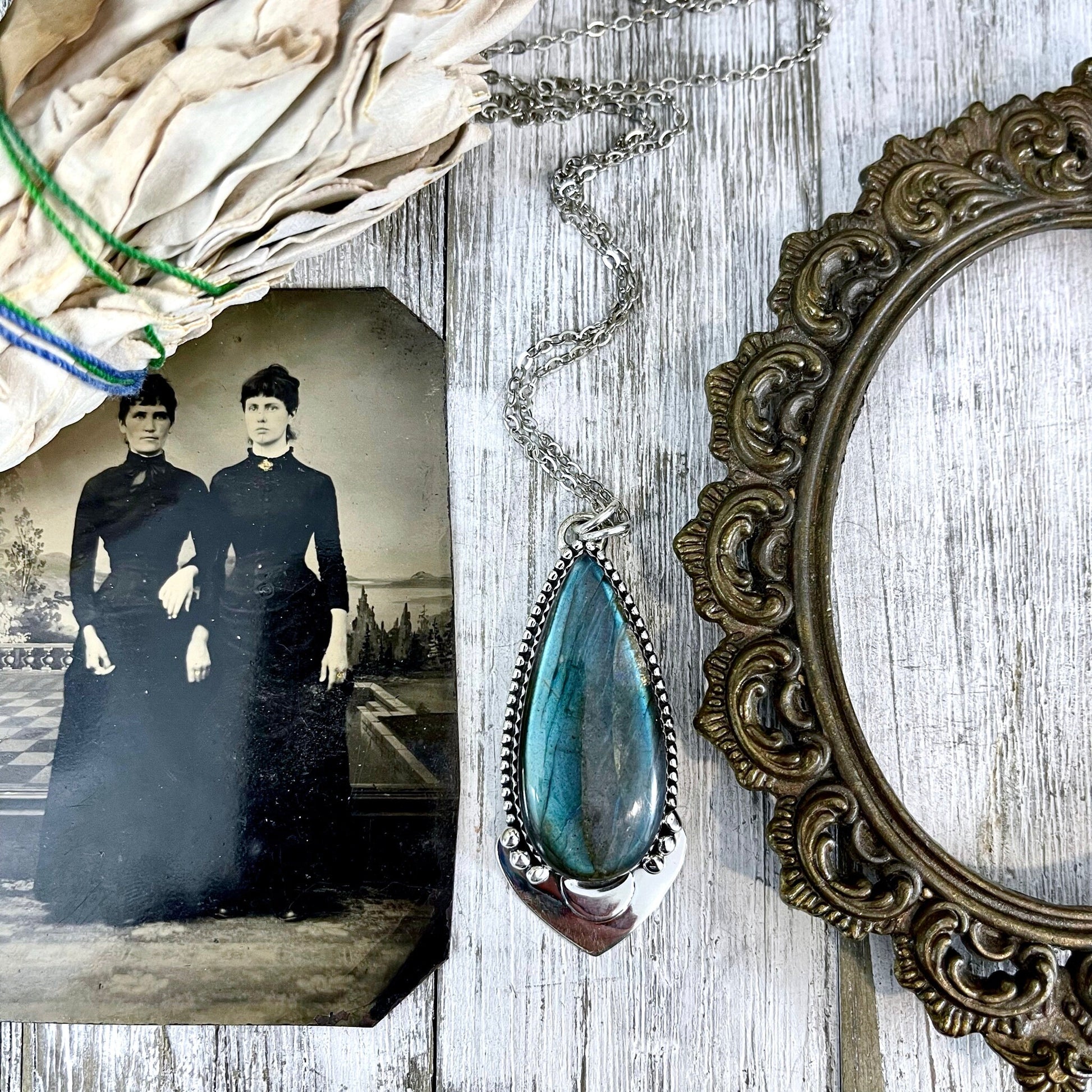 Midnight Moon Crystal Necklace - Labradorite Necklace in Sterling Silver  -Designed by FOXLARK Collection/ Witchy Stone Jewelry.