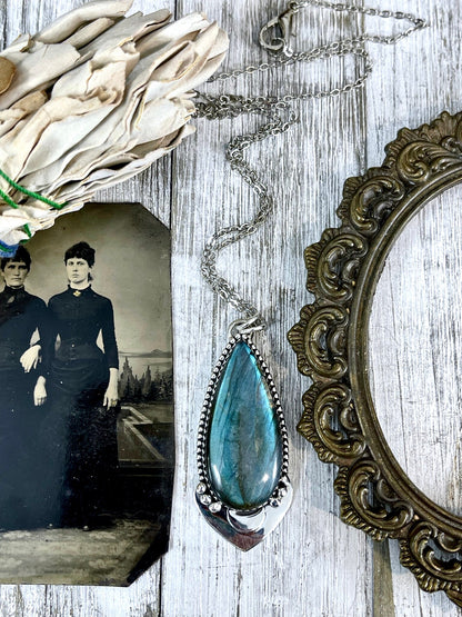 Midnight Moon Crystal Necklace - Labradorite Necklace in Sterling Silver  -Designed by FOXLARK Collection/ Witchy Stone Jewelry.