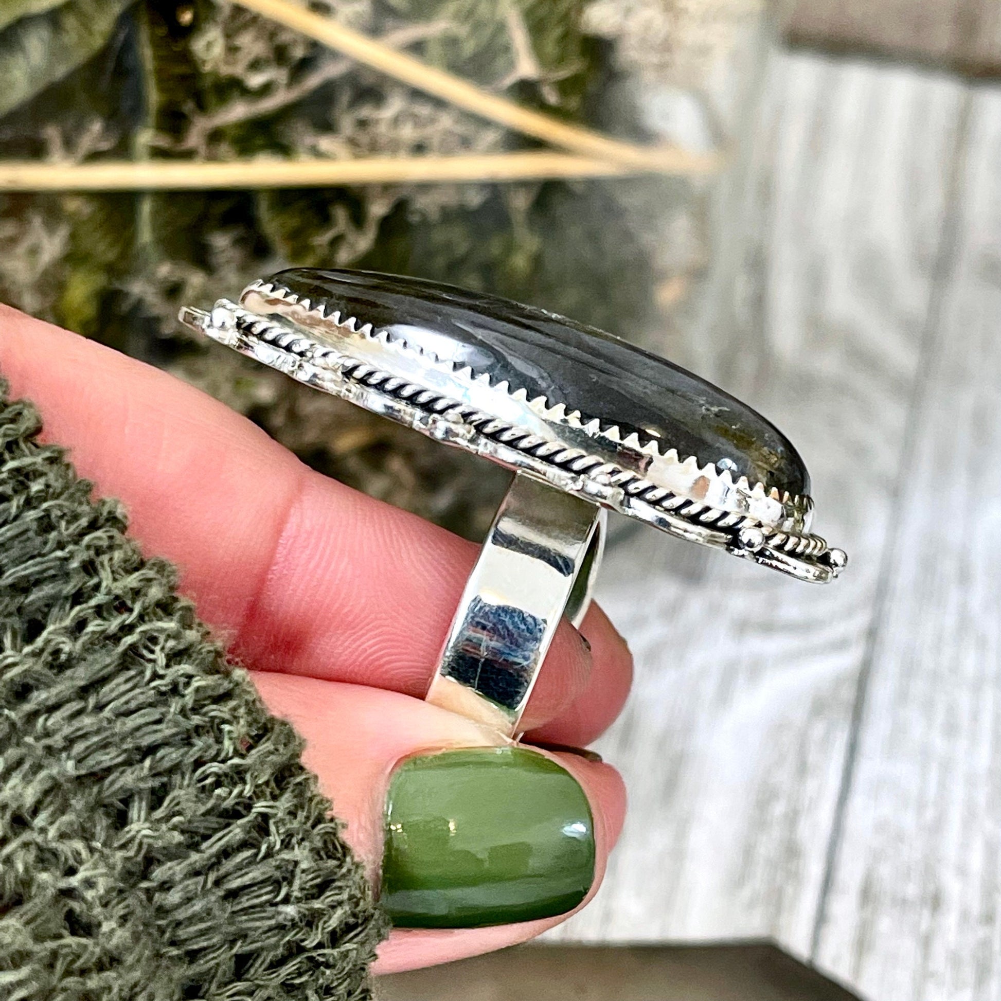 Labradorite Teardrop Crystal Statement Ring in Sterling Silver- Adjustable- Designed by FOXLARK Collection Adjusts to Size 6,7,8,9, or 10.