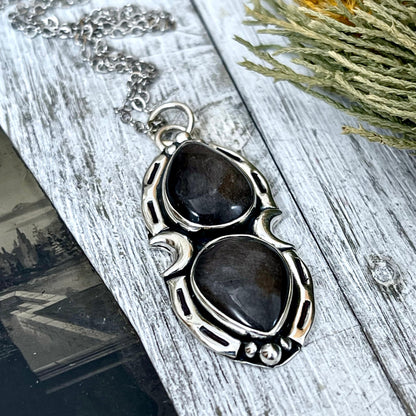 Silver Sheen Obsidian Mystic Moon Crystal Statement Necklace in Sterling Silver / Designed by FOXLARK Collection.