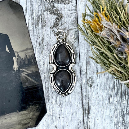 Silver Sheen Obsidian Mystic Moon Crystal Statement Necklace in Sterling Silver / Designed by FOXLARK Collection.