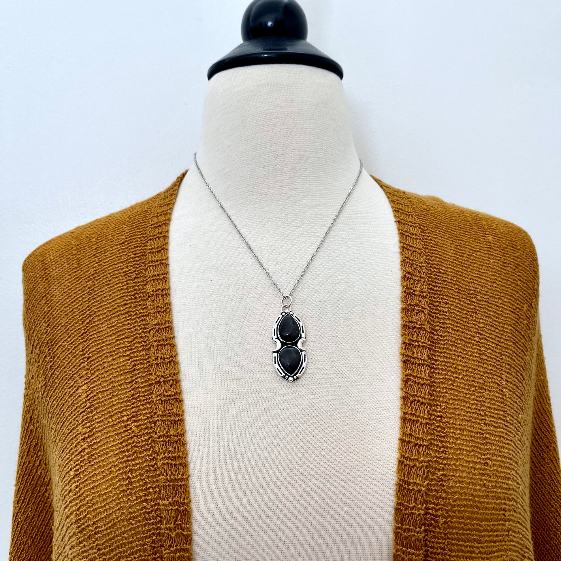 Silver Sheen Obsidian Mystic Moon Crystal Statement Necklace in Sterling Silver / Designed by FOXLARK Collection.