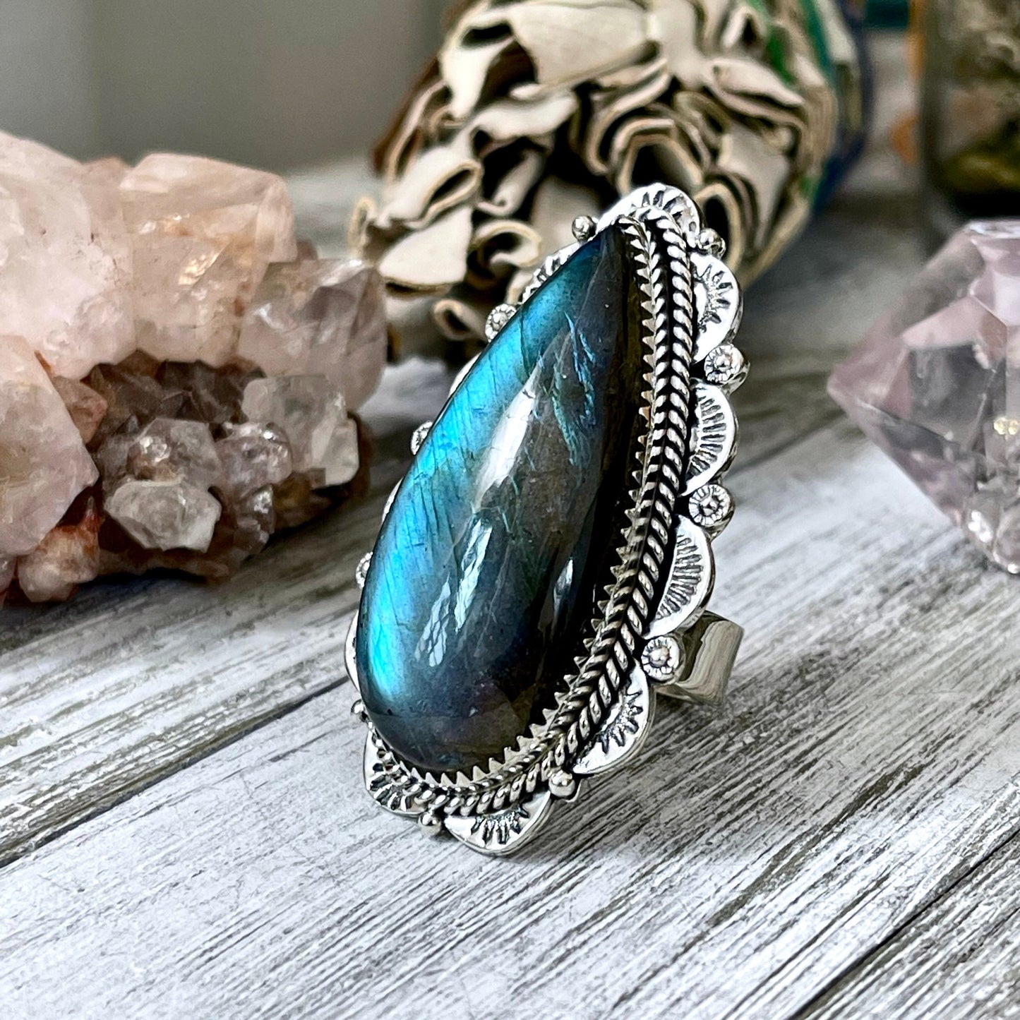 Big Bold Jewelry, Big Crystal Ring, Big Stone Ring, Bohemian Ring, boho jewelry, crystal ring, Etsy ID: 1218786192, Foxlark Alchemy, FOXLARK- RINGS, gypsy ring, Jewelry, Labradorite Ring, Large Ring, Rings, Statement Ring, Statement Rings, Sterling Silver