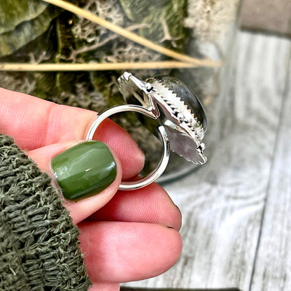 Labradorite Teardrop Crystal Statement Ring in Sterling Silver- Adjustable- Designed by FOXLARK Collection Adjusts to Size 6,7,8,9, or 10.