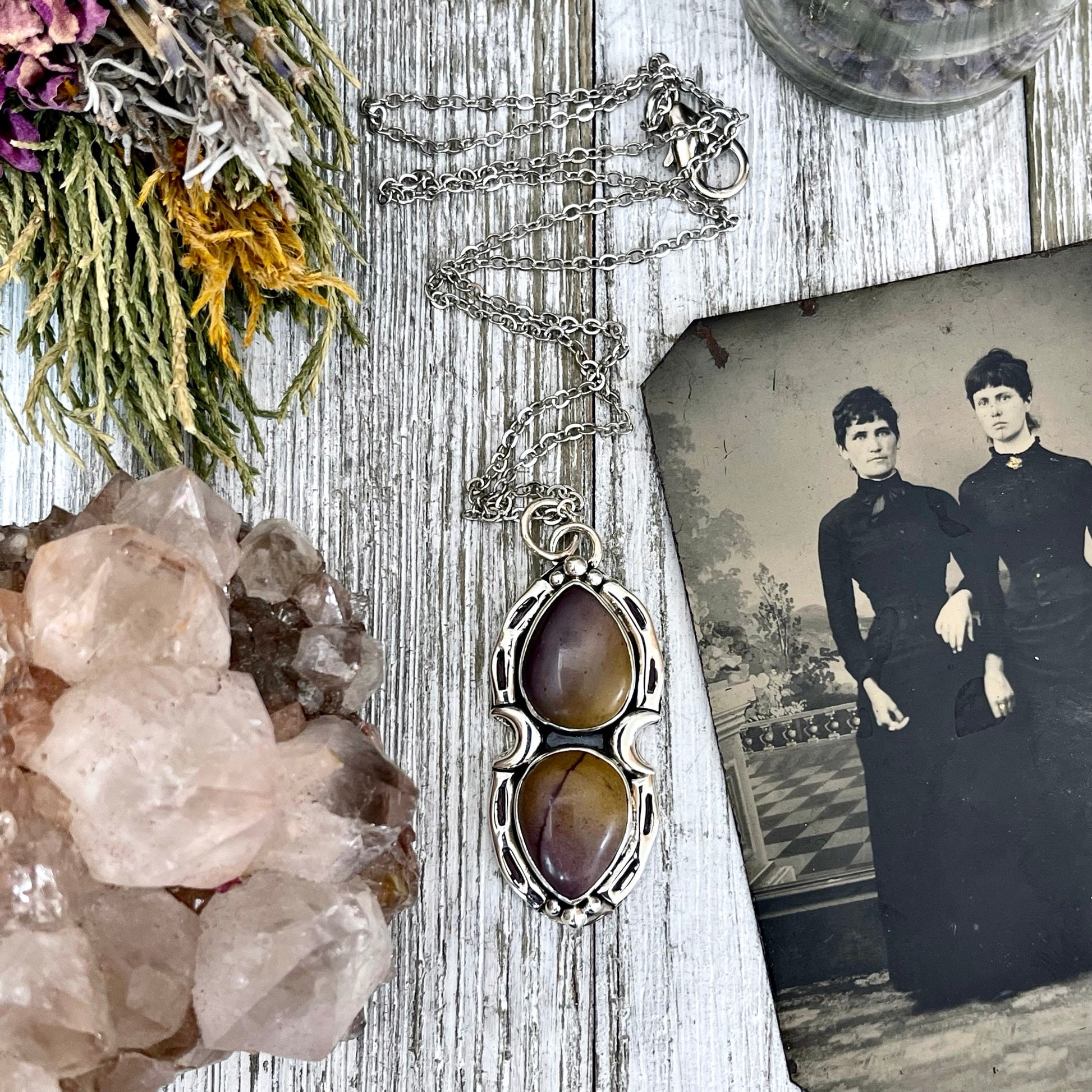 Mystic Moon Mookaite Crystal Statement Necklace in Sterling Silver / Designed by FOXLARK Collection.